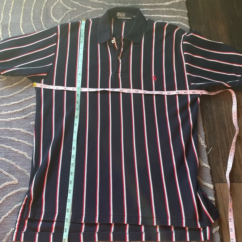 Polo‎ Ralph Lauren Navy White & Red Vertical Stripe Cotton Polo Size Medium